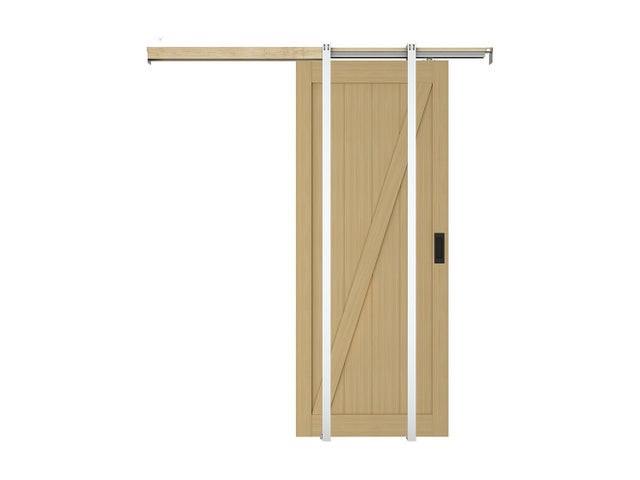 Porte coulissante avec système à galandage en bois et MDF - Naturel clair - H205 x L63 cm - BALERMA