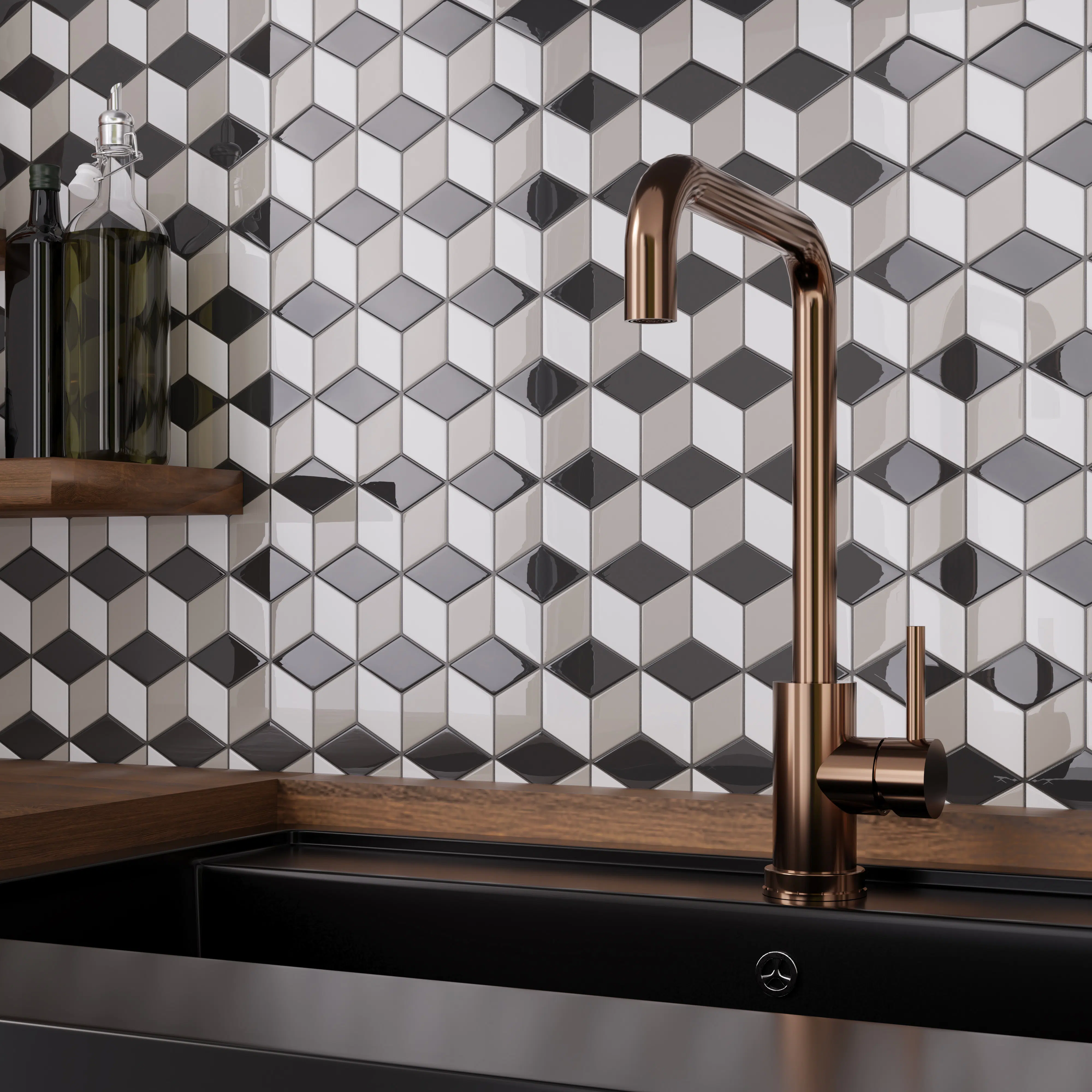 Mosaïque en céramique sur maille pour salle de bain ou cuisine 25.5cm x 29.5cm - Kubrick - 6