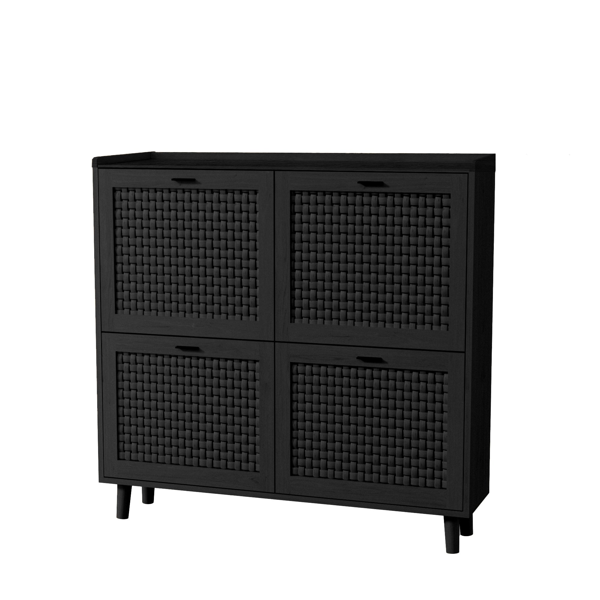 Meuble à Chaussures, Armoire à Chaussures Entree avec 4 Porte en Rotin, Meuble de Rangement à Chaussures Armoire pour Entrée, Couloir et Chambre, Nior - 9