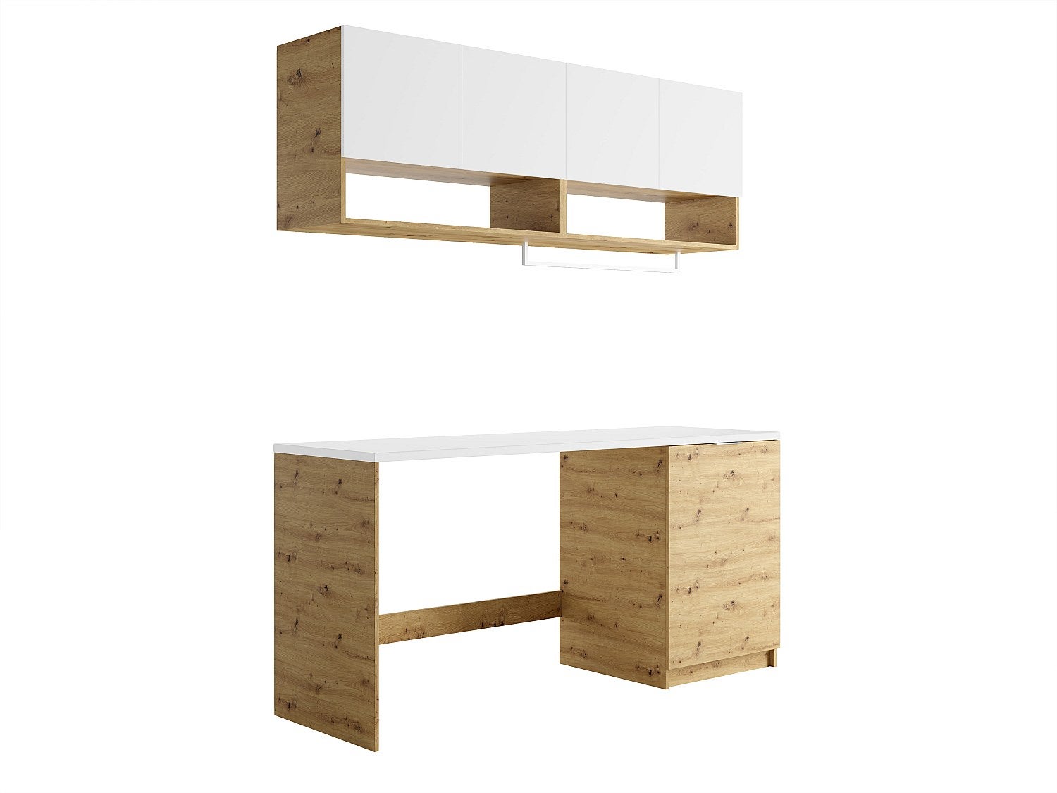 Muebles para el cuarto de la lavadora con encimera - 182 cm de ancho - blanco y natural claro - NATAJI - 2