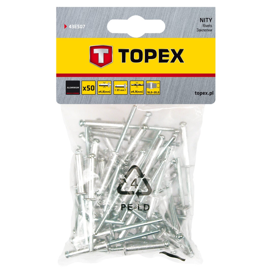 Nituri din aluminiu 4.8 mm x 23 mm, 50 buc -set 43E507
