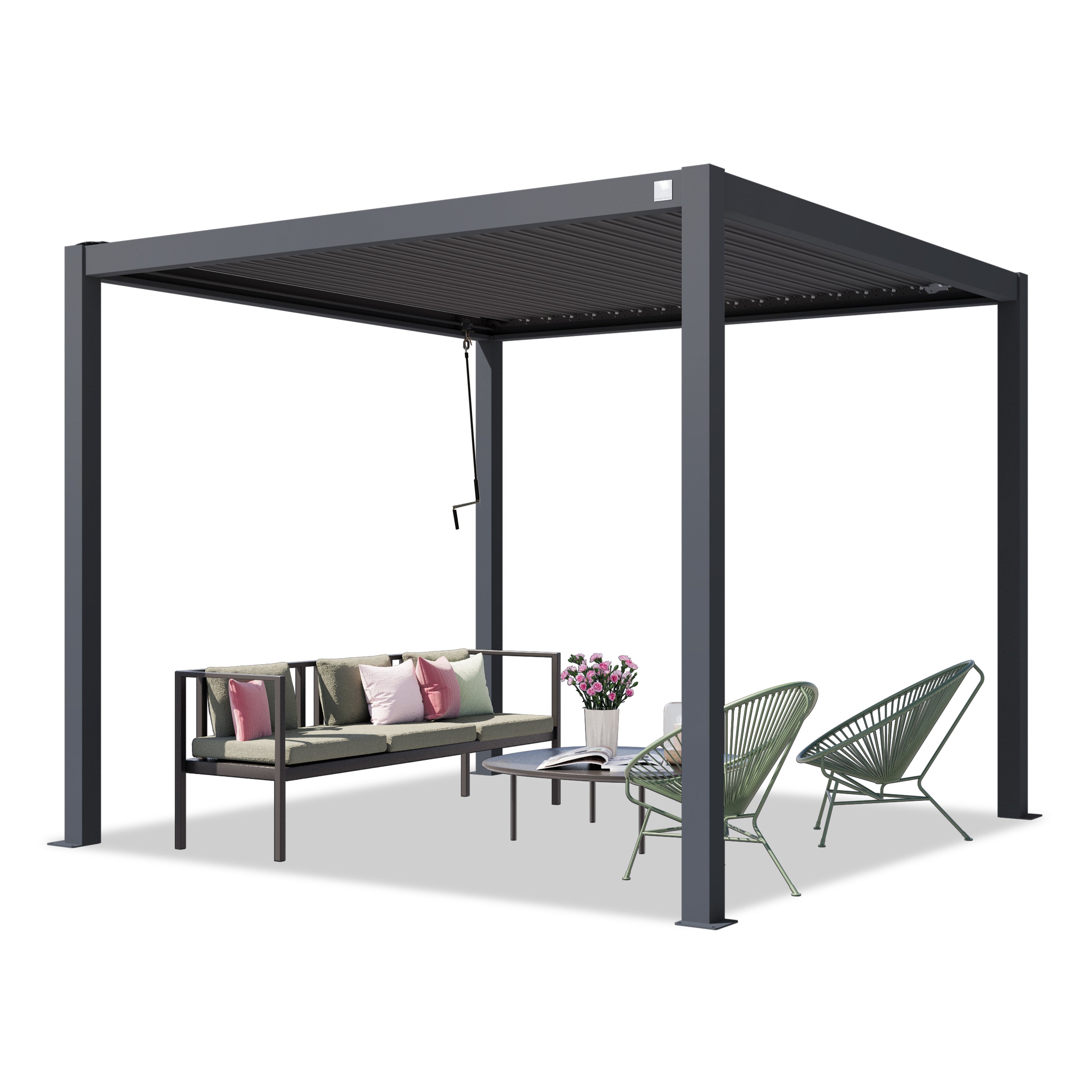 PRIMEYARD Pergola 3x3 m słupy aluminium z dachem z listew stalowych antracyt osłona tarasu