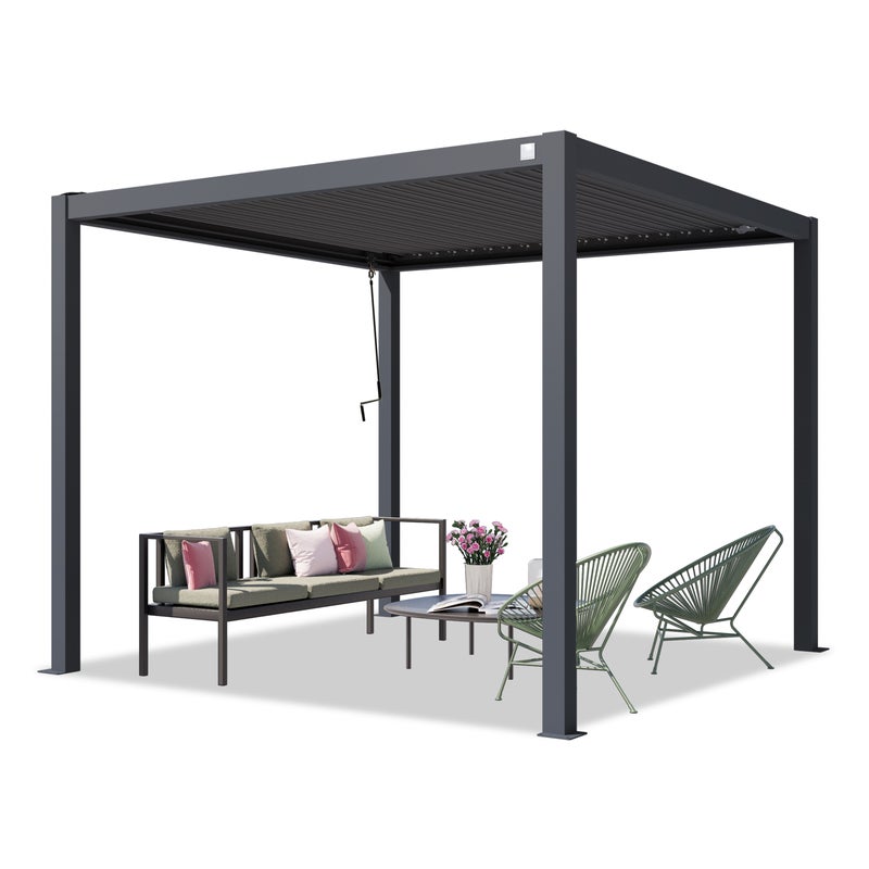 PRIMEYARD Pergola 3x3 m słupy aluminium z dachem z listew stalowych antracyt osłona tarasu