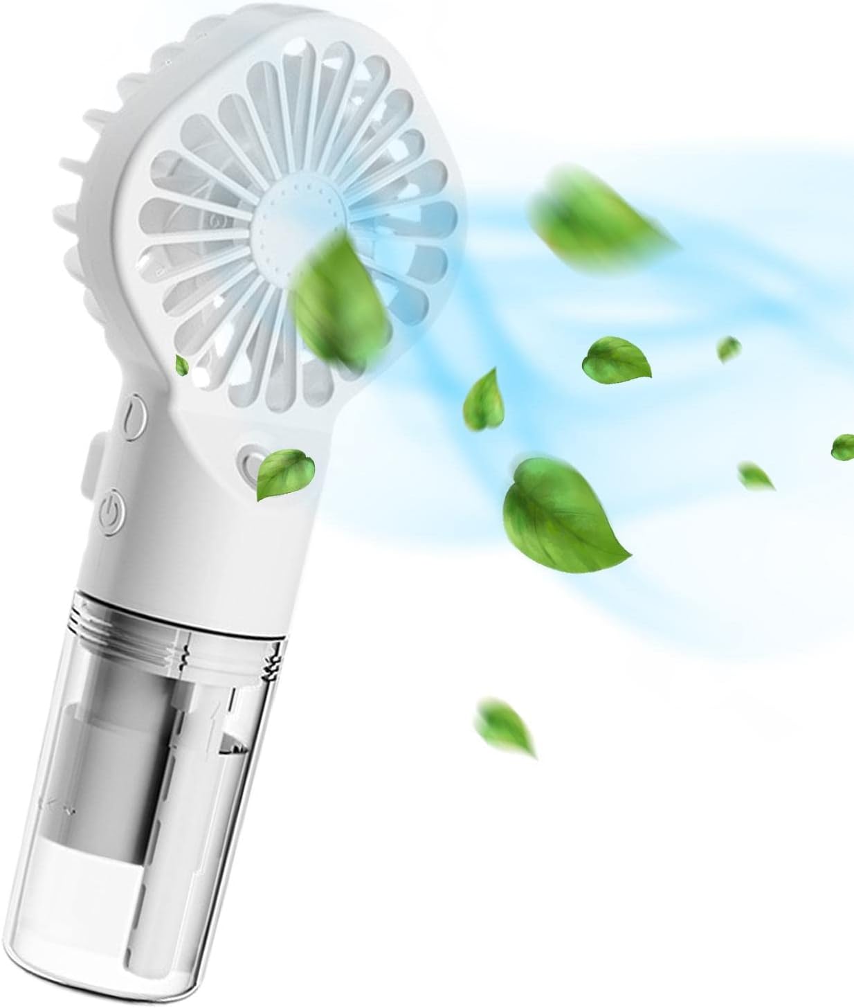 Przenośny wentylator zraszający, opryskiwacz ładowany przez USB, 4 prędkości wentylatora, odpowiedni do użytku w domu i w podróży, biały.