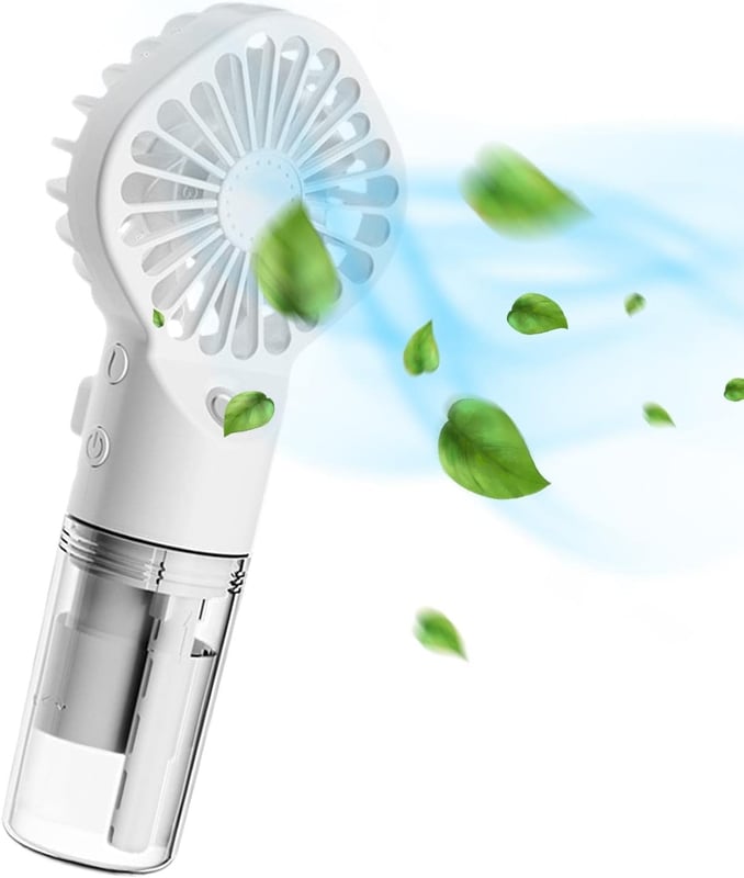 Przenośny wentylator zraszający, opryskiwacz ładowany przez USB, 4 prędkości wentylatora, odpowiedni do użytku w domu i w podróży, biały.