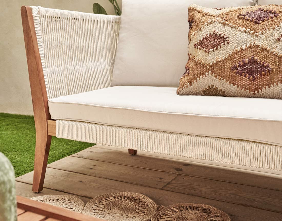 Salon de jardin 5 places en bois d'acacia et corde bois / beige - PAPUA - Best Mobilier - 5