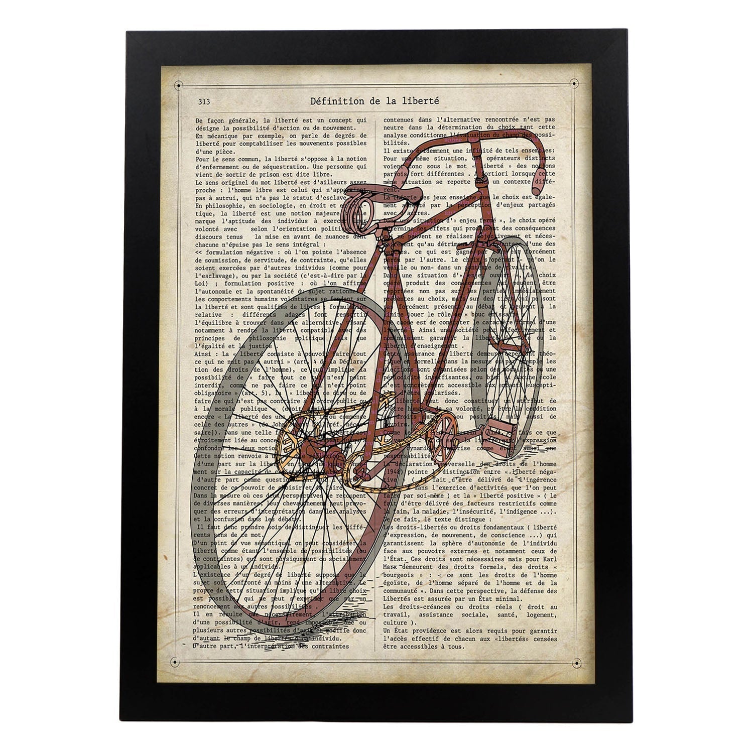 Poster de bicicleta. láminas de bicicletas definiciones. marco madera clara - a3