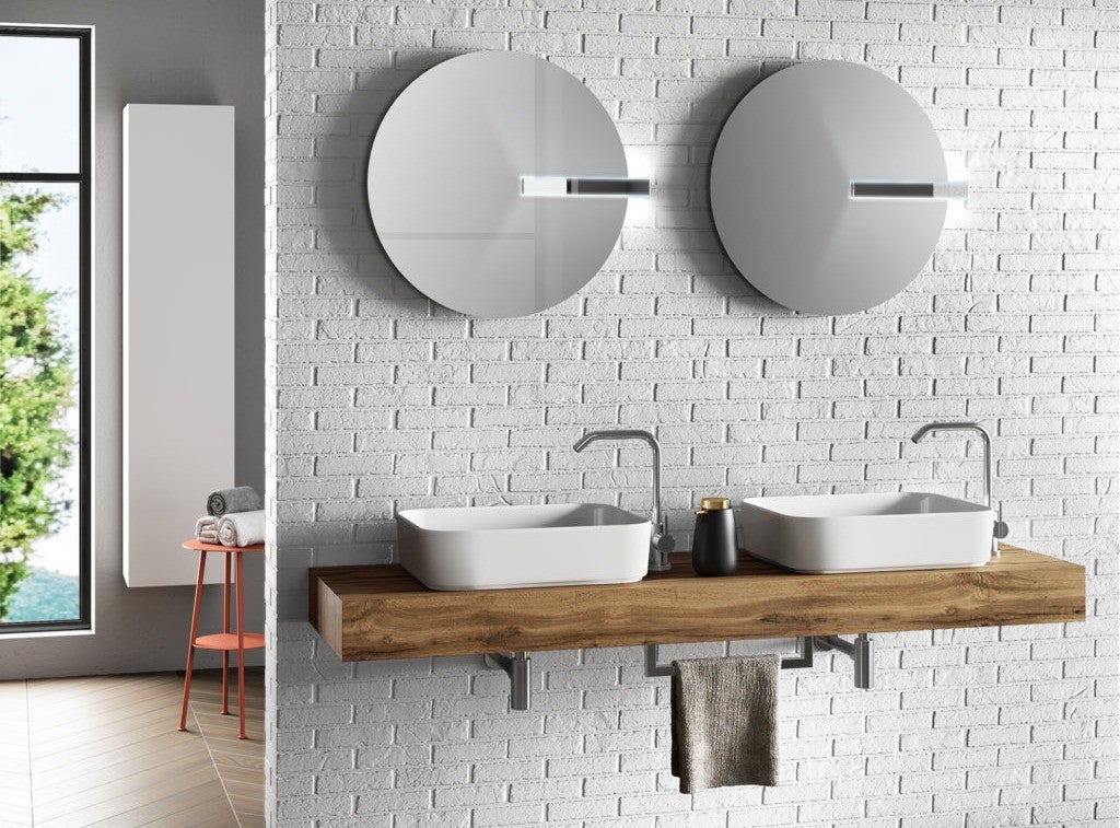 Ensemble meuble de salle de bain chêne clair double vasque et miroirs à