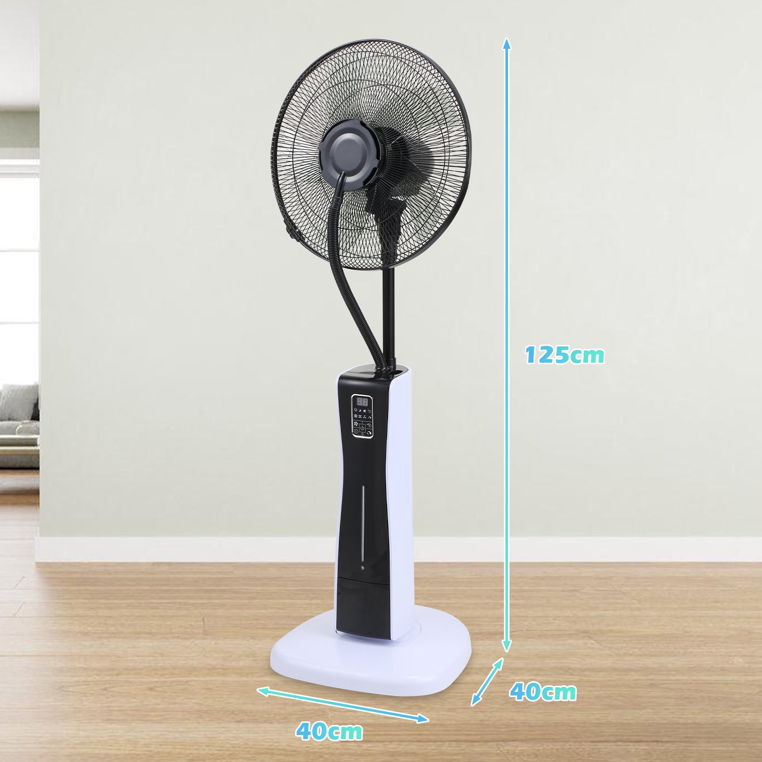 Ventilateur Brumisateur Oscillant 43L - 3 Vitesses, Pied Métal, Roulettes - Pour Terrasse, Restaurant, Extérieur