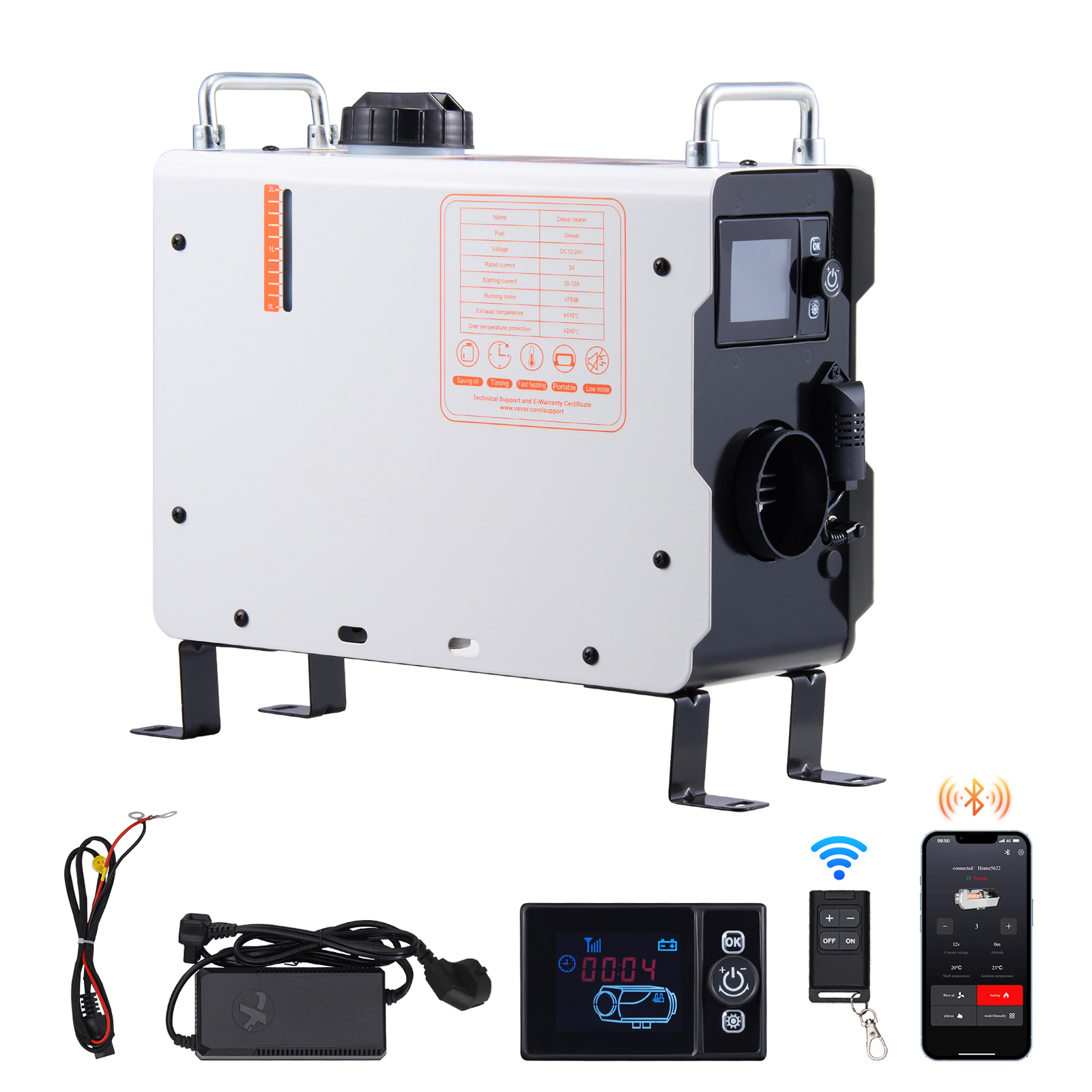 Chauffage Diesel 8kW DC 12/24V, Réchauffeur D'Air Diesel Pour Stationnement, Contrôle Par Application Bluetooth, Télécommande Et Écran LCD | Leroy Merlin