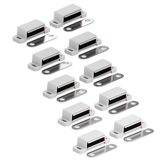 10x loquet magnétique porte - Loqueteau aimanté pour porte armoire - Fermeture aimant pour meuble avec plaquette - Force de maintien 14 kg