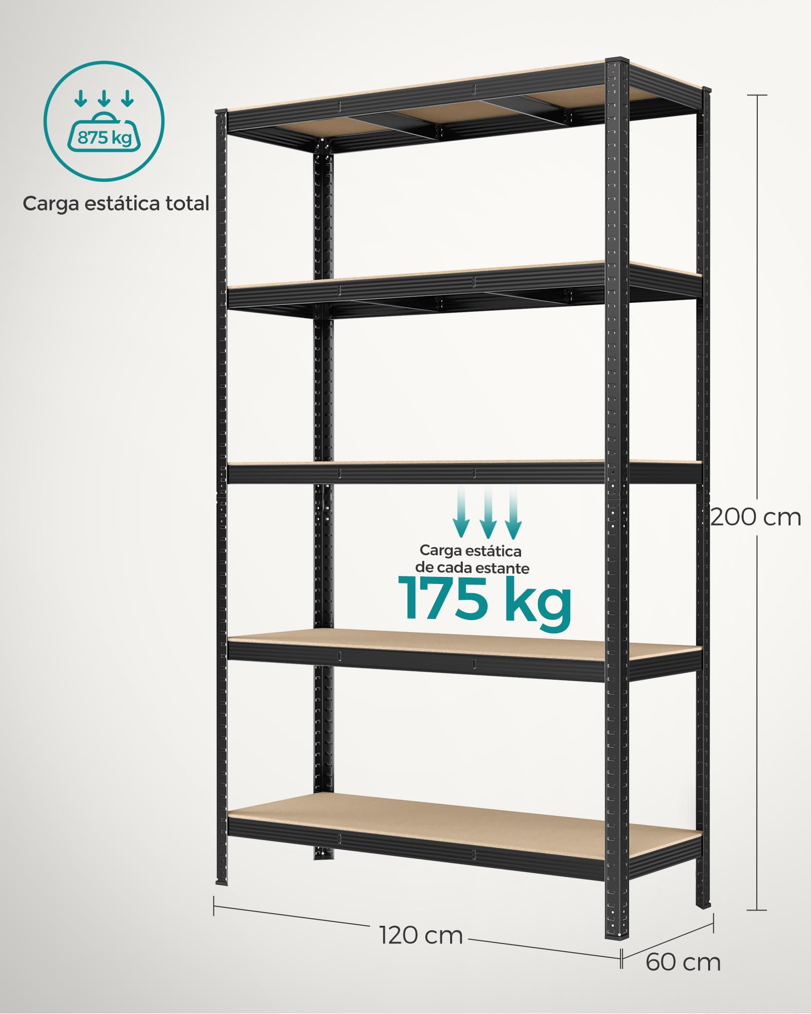 Etagère de Rangement avec capacité de charge de 875 kg Noir |90x60x180