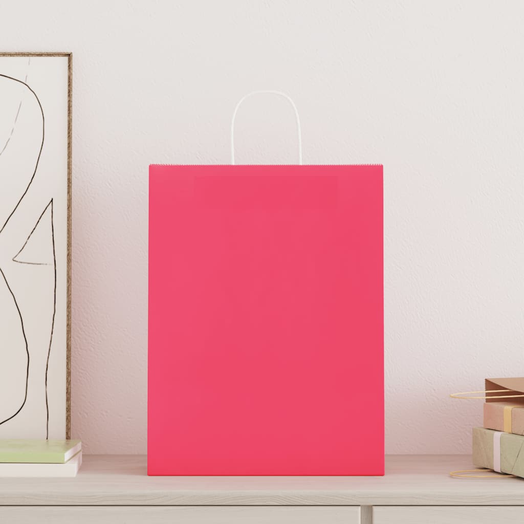 Torby papierowe 250 szt. z uchwytami Różowe 32x12x42 cm vidaXL