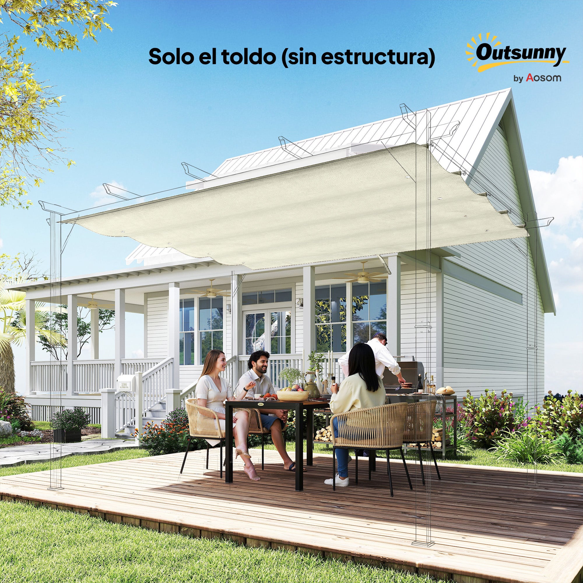 Techo de Pérgola Outsunny Poliéster Crema 286x245 cm - 4