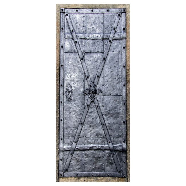 Sticker Porte 3D Effet Fer Rouillé | Autocollant Mural Trompe-l'œil 77x200 Cm | Déco Salon Ou Chambre Sans Travaux