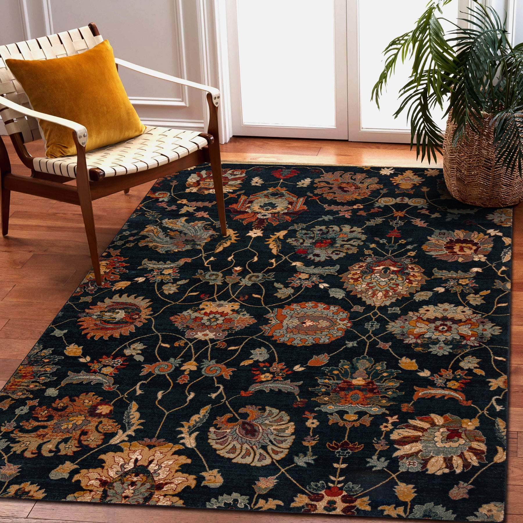Dywan wełniany OMEGA LATICA Kwiaty navy granat 135x200 cm - 4