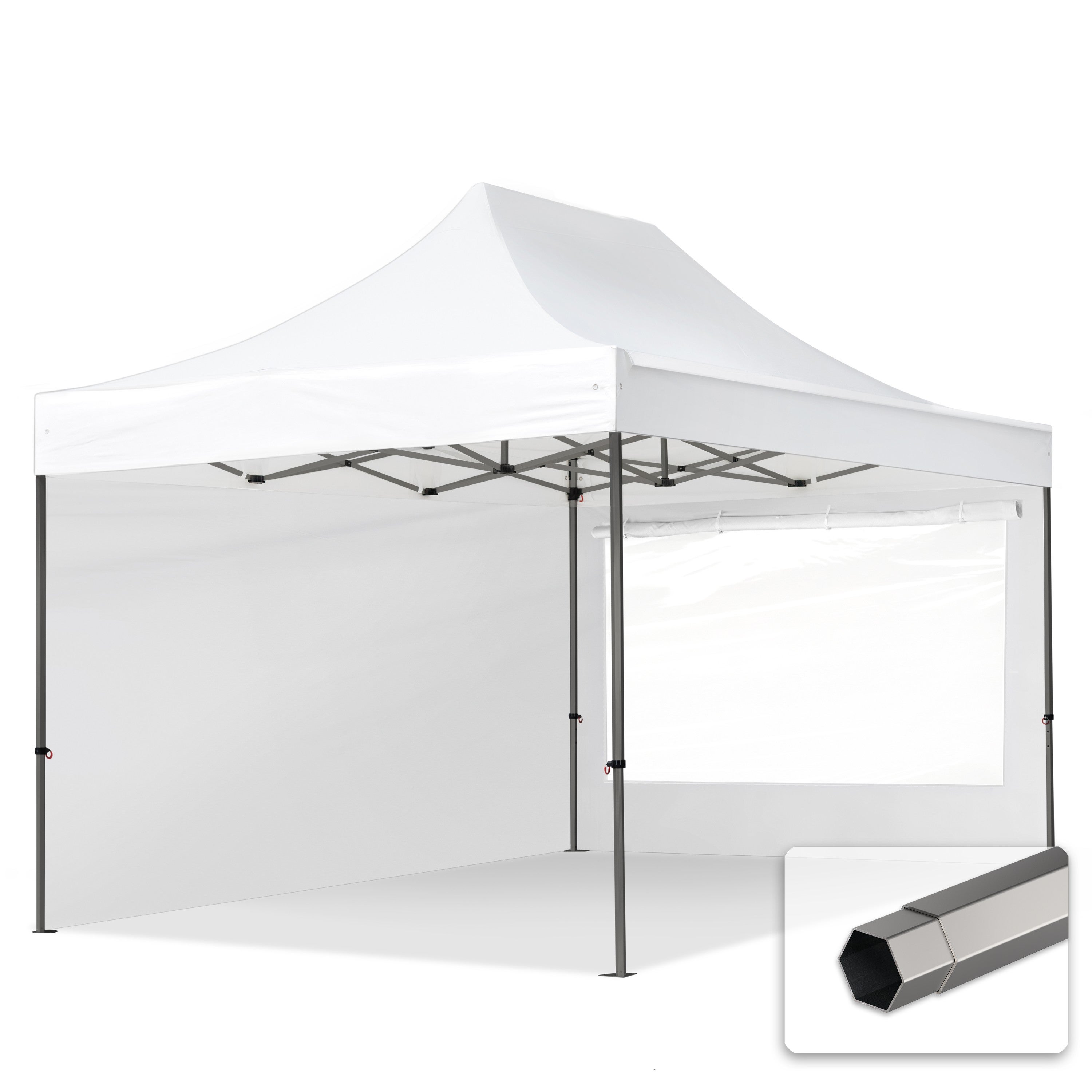 3x4,5m Namiot Ekspresowy, PREMIUM Stal 40mm, ze ścianami bocznymi, okna panoramiczne, biały