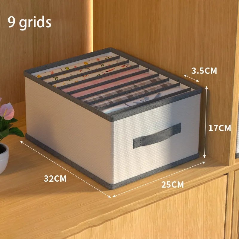 2 boîtes de rangement pliables à 9 grilles pour pantalons épais, organisateurs de placard, rangement pour jeans, sweat-shirts, chemises - 2