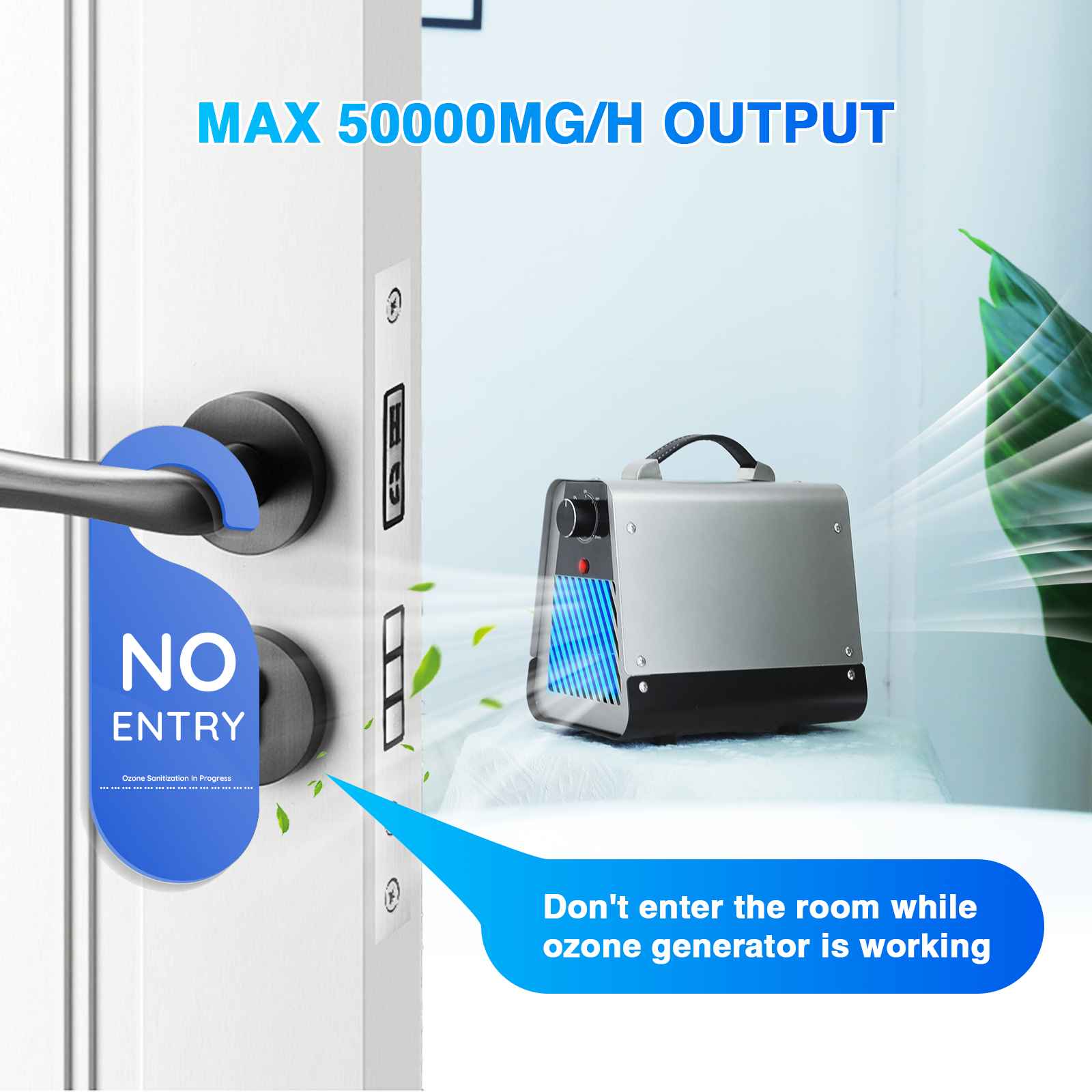 Générateur d'ozone Aiorber 50000 mg/h, générateur d'ozone portable pour la maison et la voiture, ozoniseur avec minuterie 2H pour la voiture,