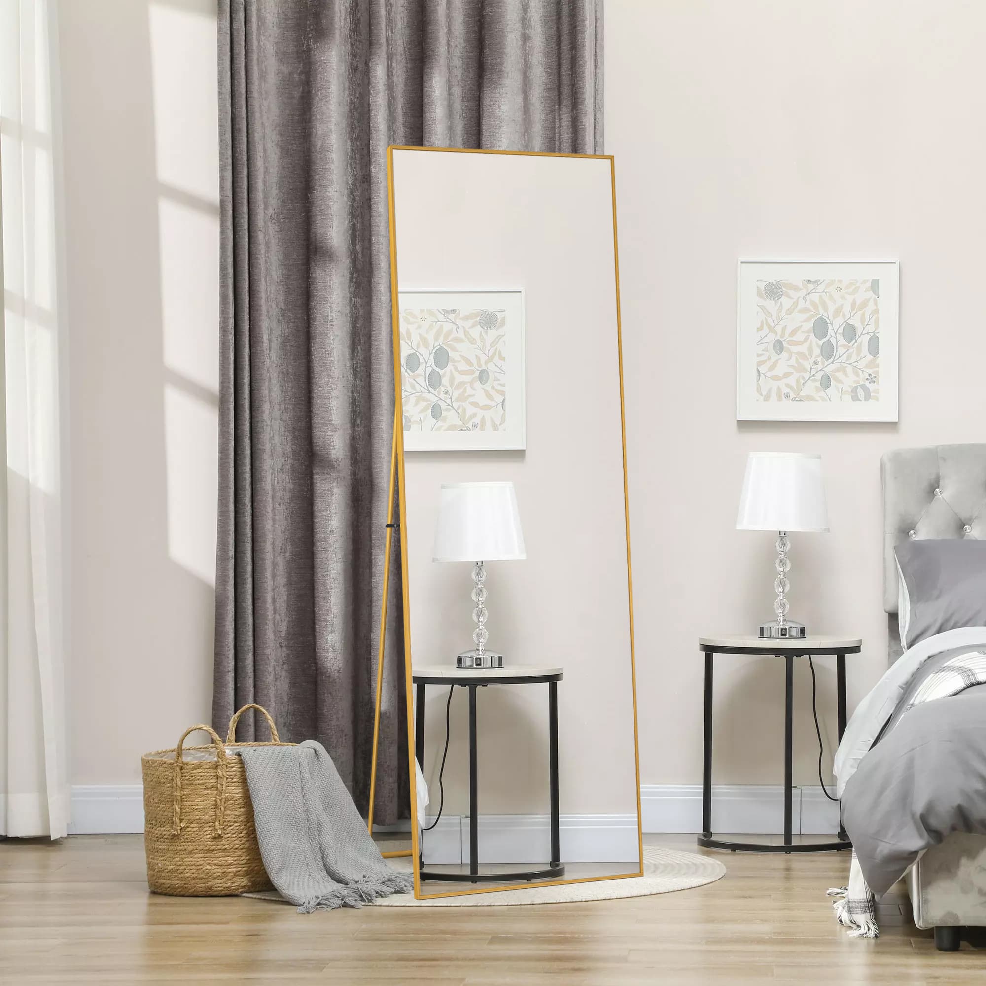 Espejo cuadrado de cuerpo entero de 164*54 cm (negro, marco de aluminio): se puede montar en la pared o inclinar. - 2
