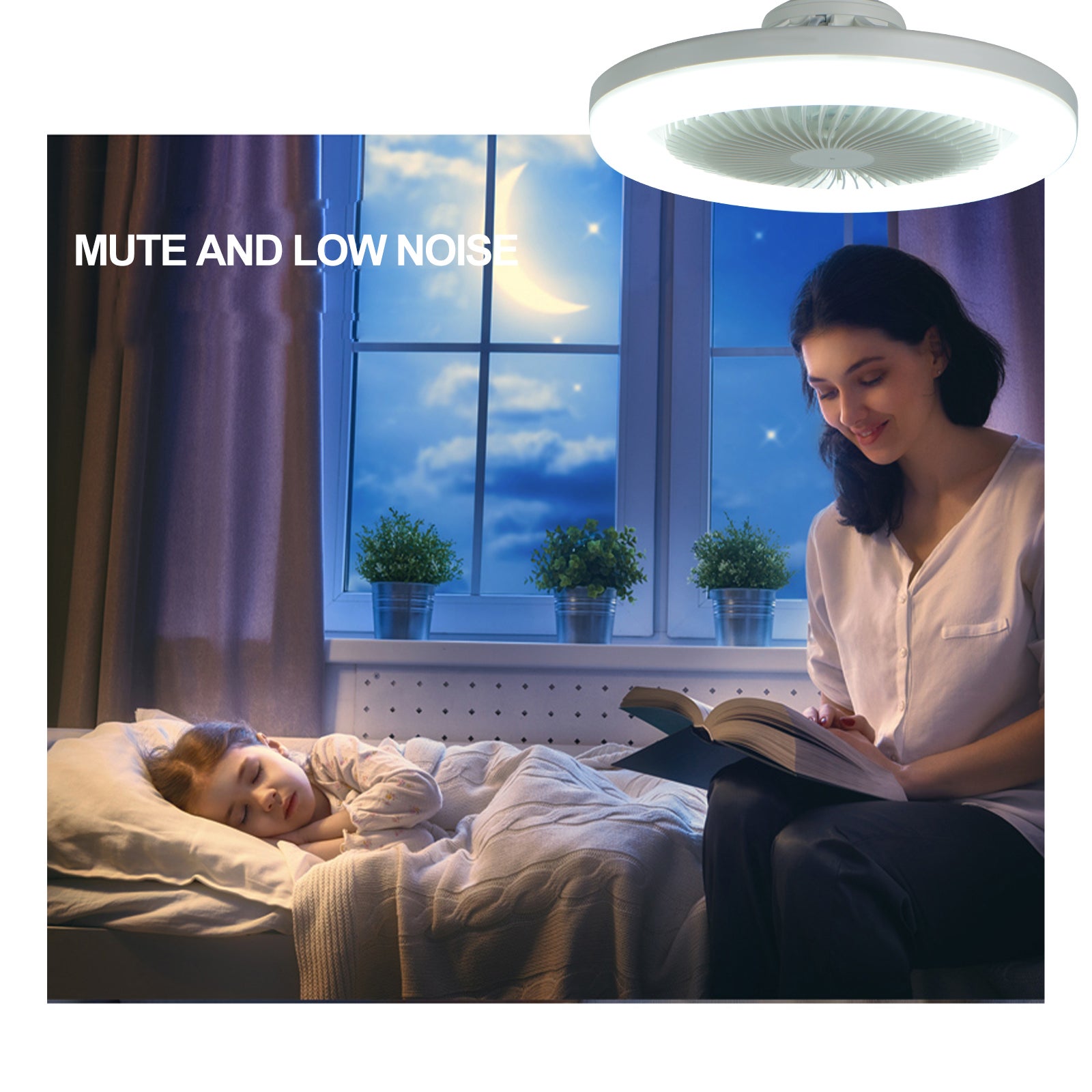 Ventilateur de plafond avec éclairage double usage douille E27, 3 vitesses réglables, petit ventilateur plafonnier pour chambre d’enfant et chambre - 2