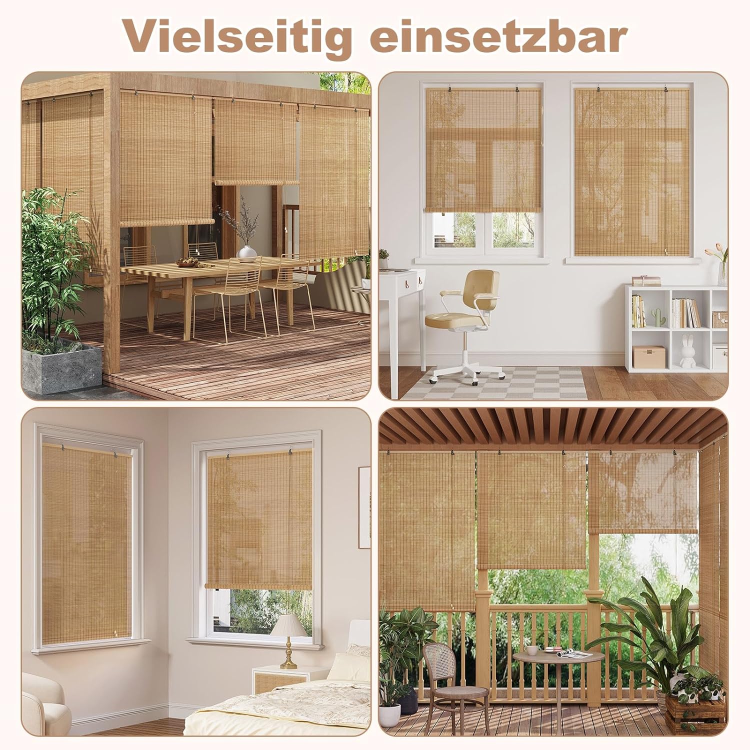 WOLTU Store Enrouleur Bambou, 100x220 cm, Store Bambou, Protection Solaire, Store Vénitien en Bambou, Tirage Latéral, Store Tamisant, Marron - 2