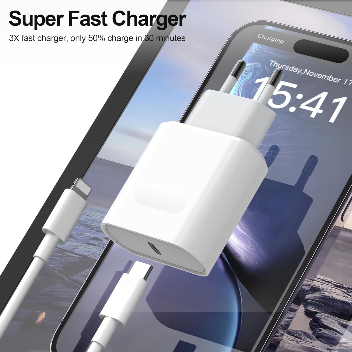 Chargeur Rapide USB-C 25W + Câble 2m Pour IPhone (14 à XR) - Marque PLUS - Boîte Ouverte Jamais Utilisé