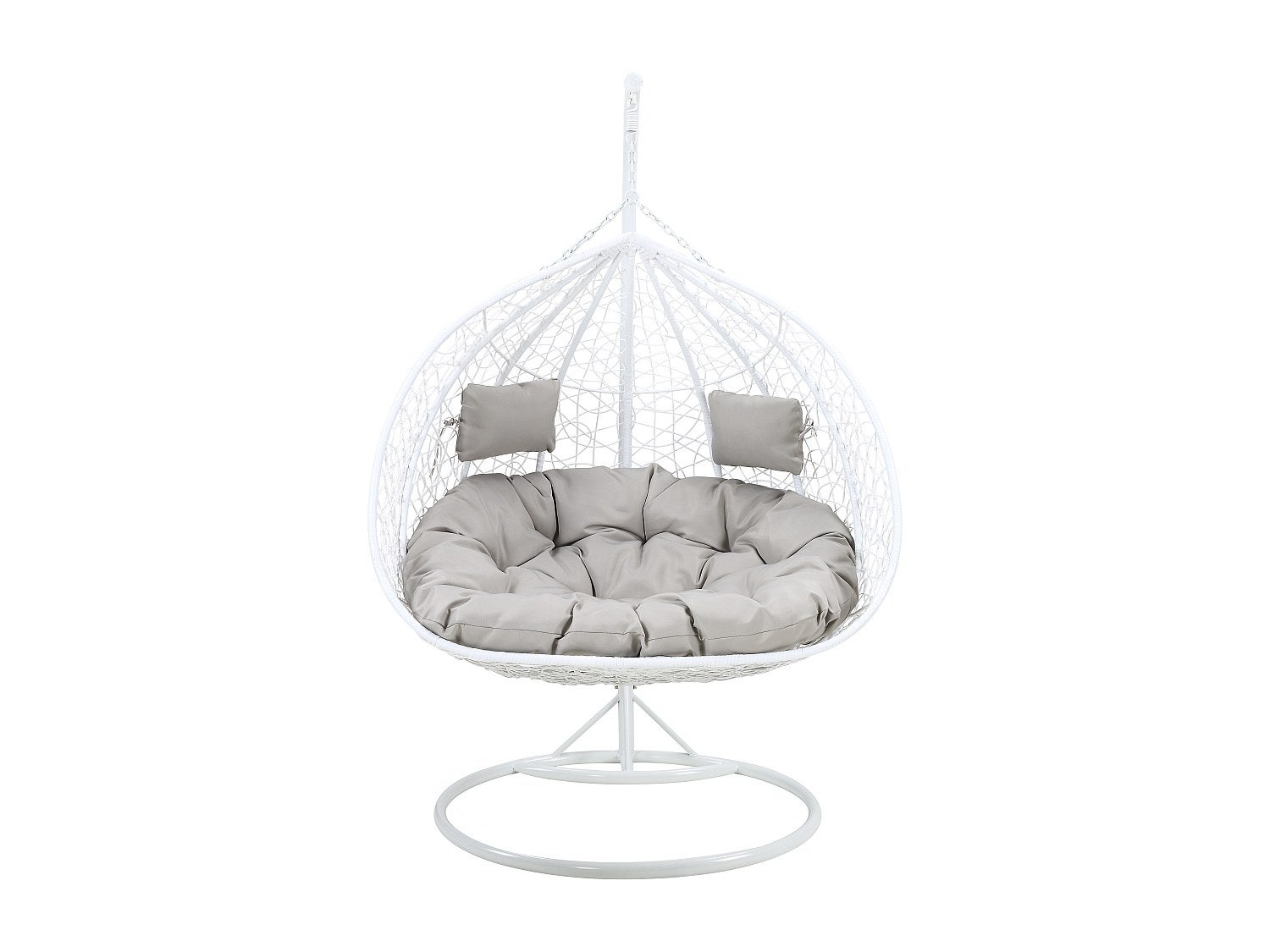 Fauteuil suspendu 2 places en résine tressée - Blanc avec coussins gris - CAYAMBE de MYLIA - 3