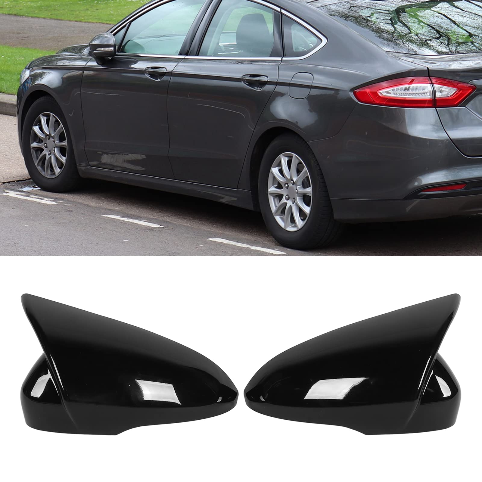 paio di copri specchietto retrovisore sinistro e destro, protezione specchietto retrovisore laterale di ricambio per Ford Mondeo 13-20 (nero) - 2