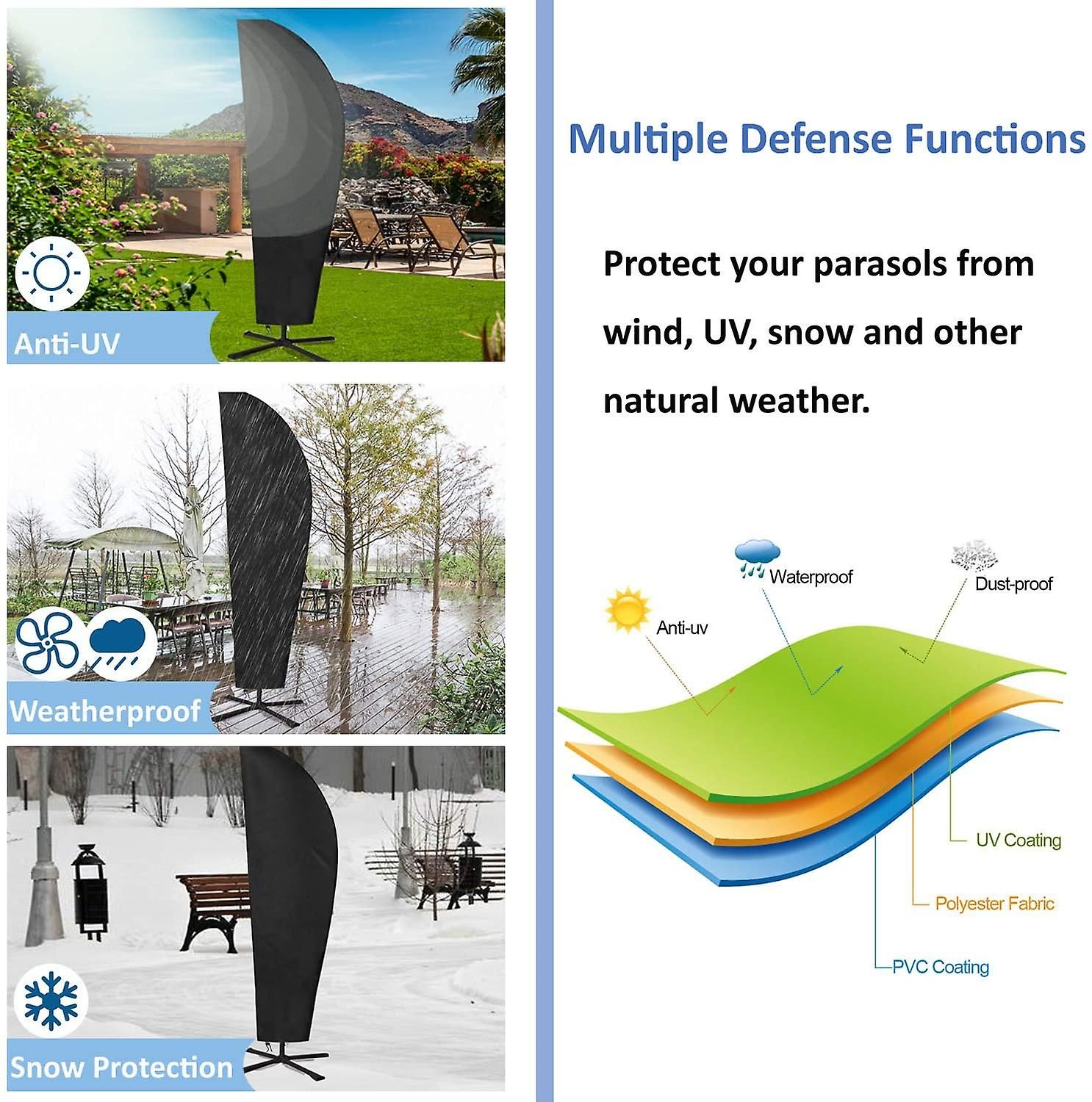 Housse de parasol, housse de parasol avec support, housse de protection imperméable et anti-UV, 205CM：57*48*25cm - 3