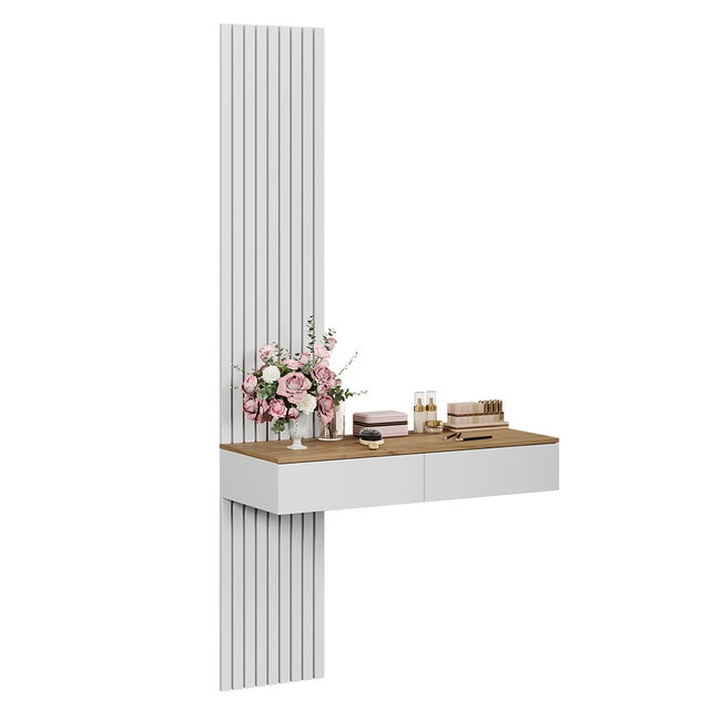 Vicco Stół do toalety Melina, Biały/dąb, 100 cm z 2 szufladami