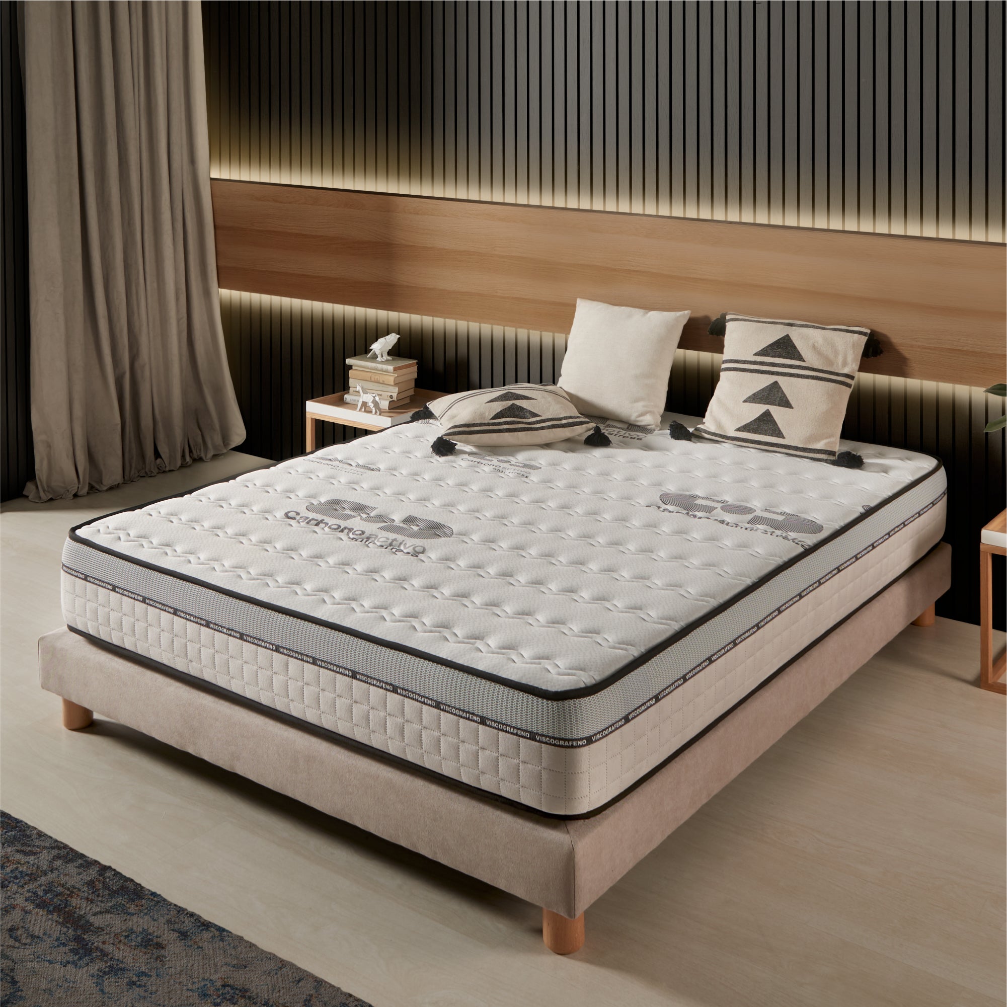 Colchón Visco-carbone 140x200 cm - Multicapas - Blue Latex - Confort Premium - Espuma viscoelástica - Grueso 26 cm - 7 Zonas - Reversible - 2
