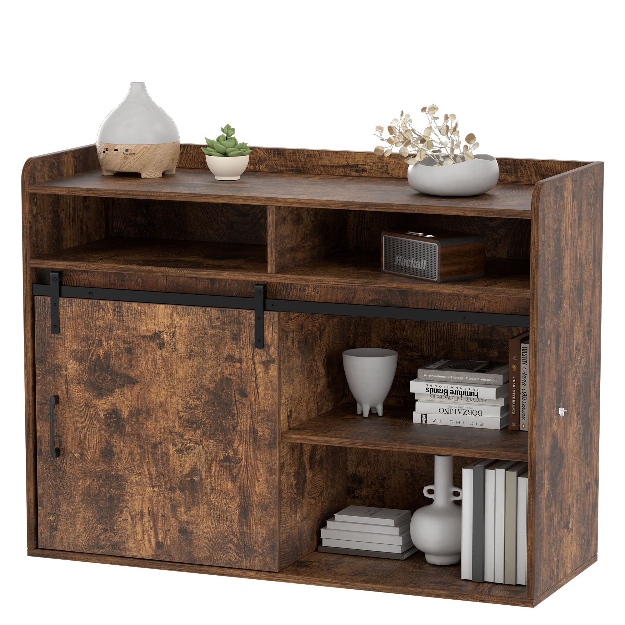 HOMAVO Buffet avec 3 Tiroirs, 1 Porte Coulissante et 2 Compartiments Ouverts – Meuble de Rangement - 5