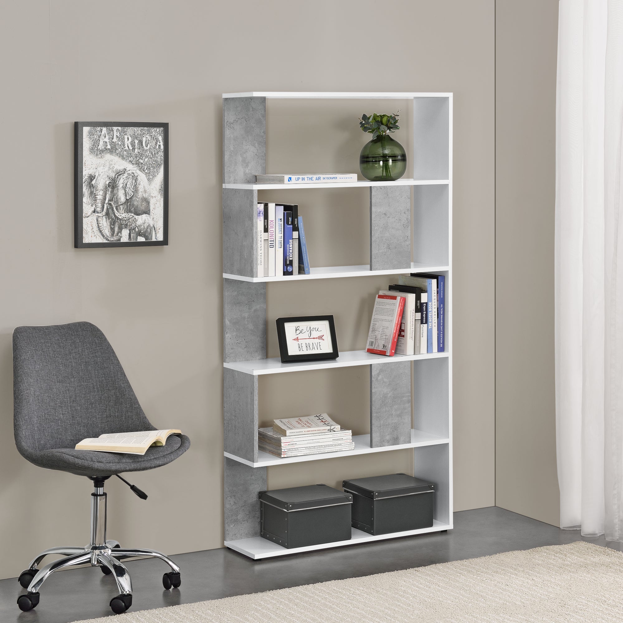 Libreria In Legno A 5 Ripiani Per Libri, Riviste, CD E Album - 9