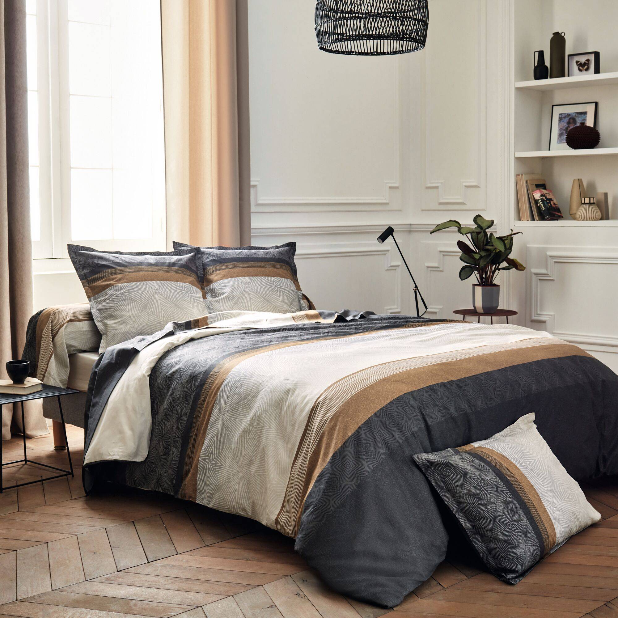 Drap housse satin Tiago Noir, sable-140 x 190 cm- - 2