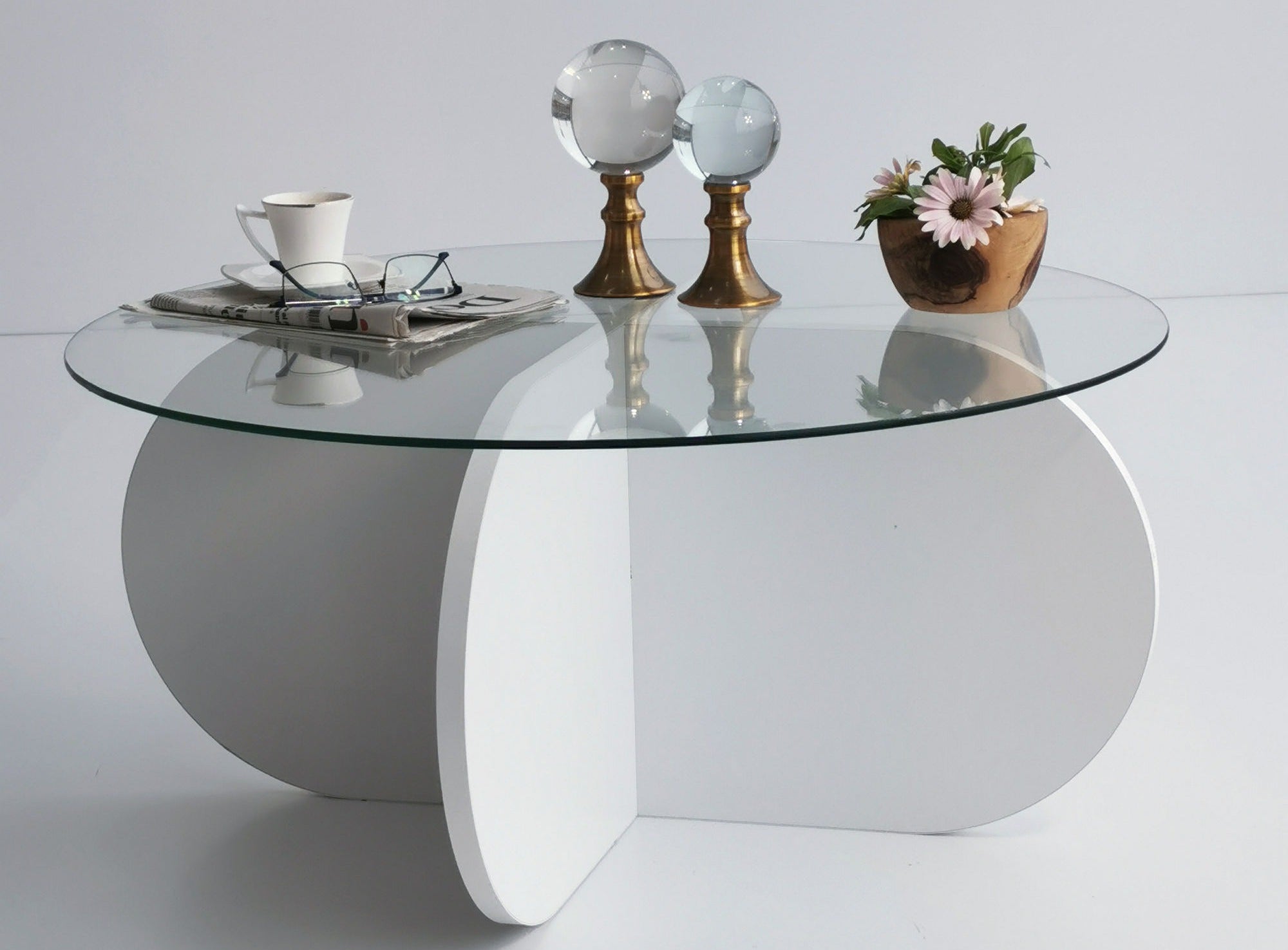 Table basse ronde moderne blanche et verre trempé Lova 75cm | Leroy Merlin