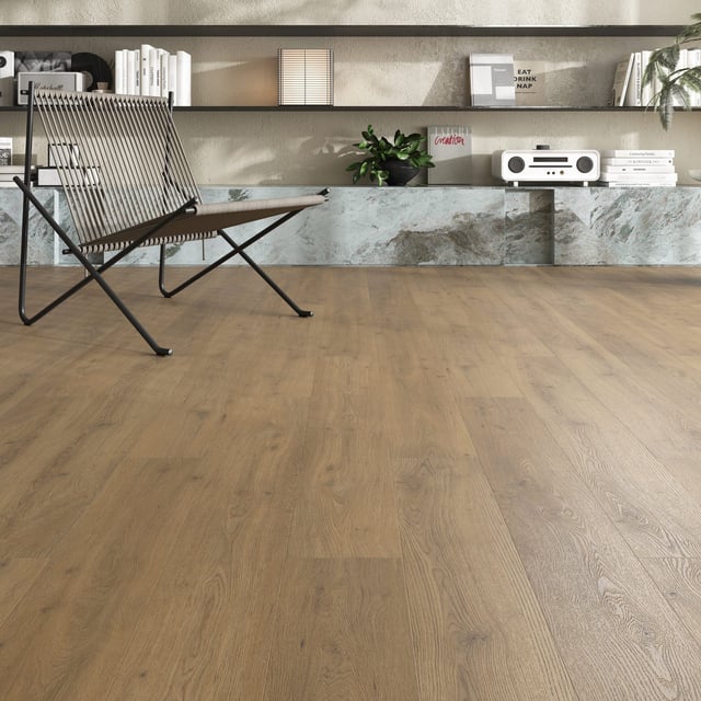 FLOOREVER - Lame PVC clipsable forte - Sous-couche intégrée - 30 Clic Rigid - Épaisseur 5 mm - Chêne tradition