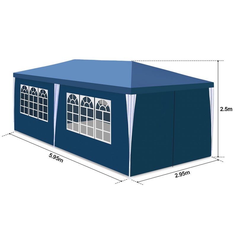 Tente Pavillon Camping Tente de réception étanche Tente de réception stable de haute qualité 3x6m Bleu - 2