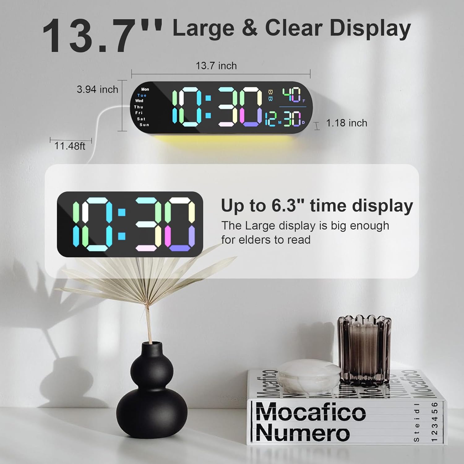 Horloge Murale Numérique LED avec Télécommande Positif Compte à Rebours Luminosité Réglable Pendules Murales pour Salon Cuisine (13 Pouces, Vert) | Leroy Merlin