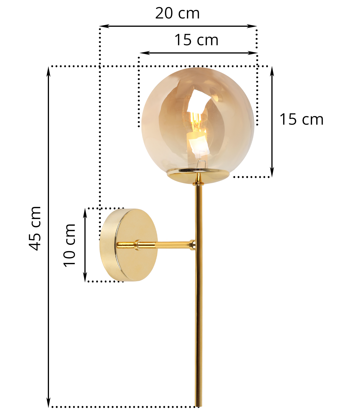 Lampa kinkiet ścienny złoty Siena loft 1xE14 klosz kula szklana miodowa Light Home LH - 6