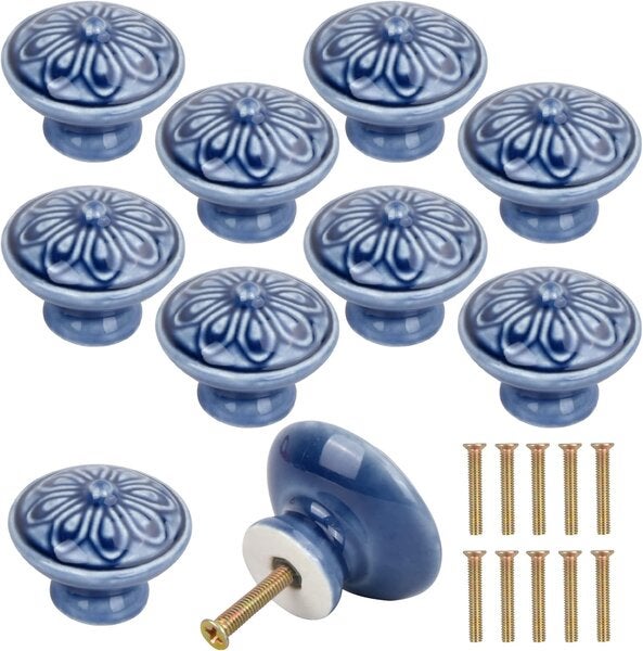 Set de 10 mânere ceramice de 32 mm, mânere retro pentru uși, mânere de comodă, mânere de sertar, mânere de mobilă cu șuruburi 10buc