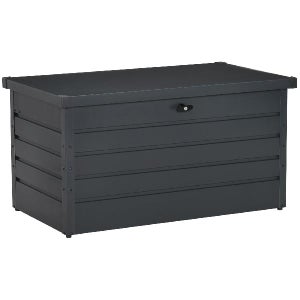 Baule Cassapanca Da Esterno 340L In Resina Effetto Legno, Antracite, 118x59x57 Cm