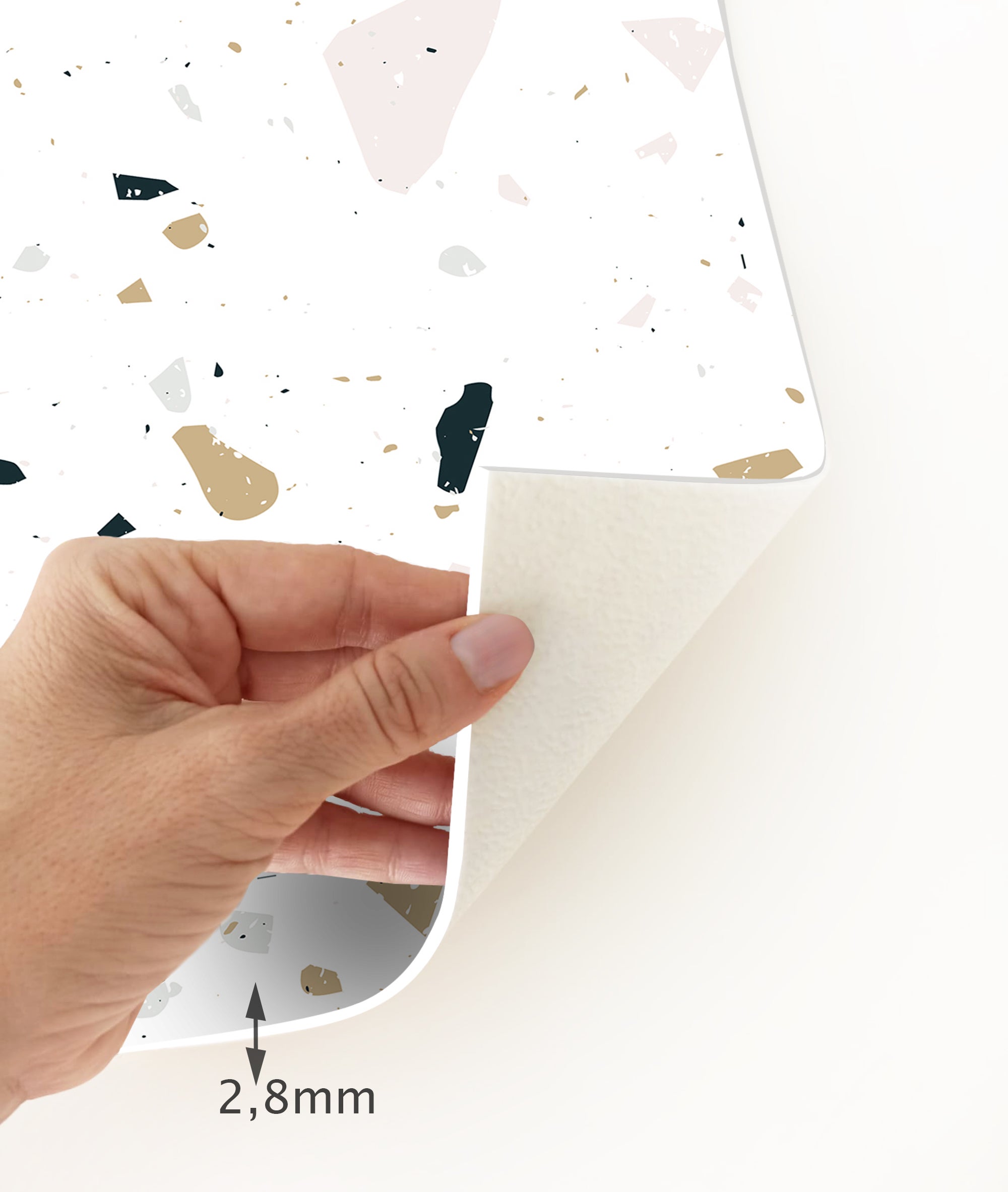 Tapis antidérapant en vinyle Terrazzo Aquiles 50x100 cm - PVC imprimé, lavable, ignifuge, pour le salon et la cuisine - 4