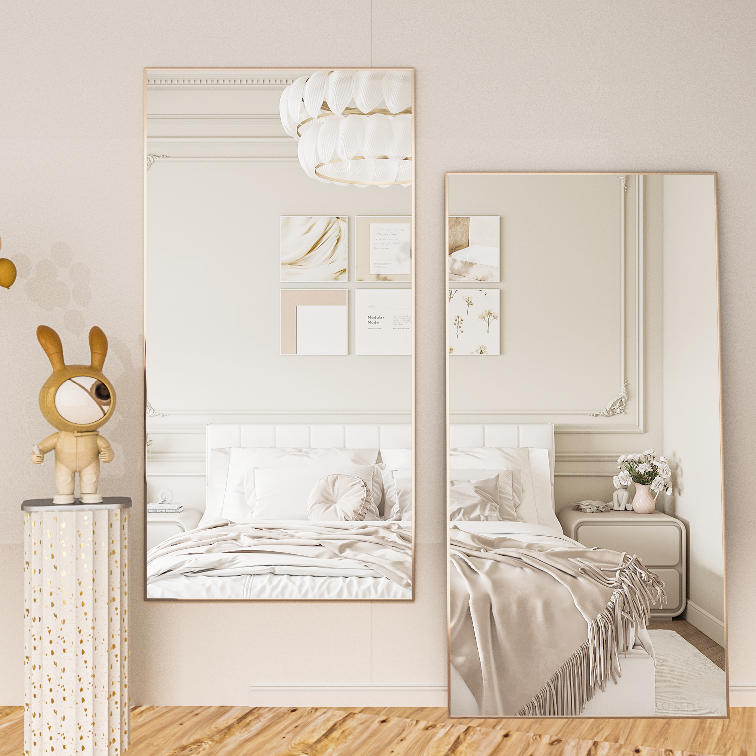 Espejo rectangular, 180 x 80 cm, espejo de cuerpo entero, espejo de pie, espejo de tocador, espejo de pared con marco de aluminio, dorado - 3