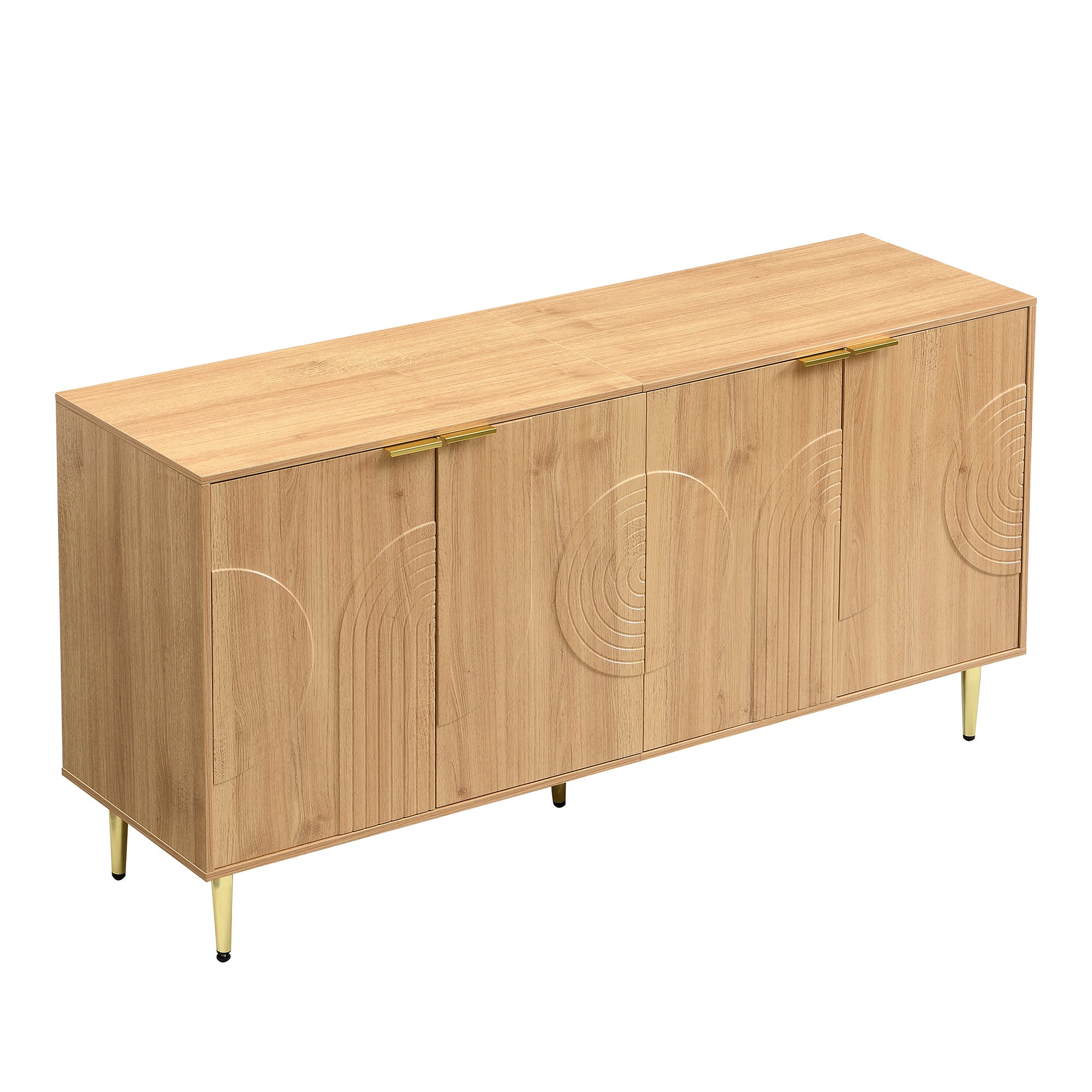 Buffet moderne 140x40x72 cm - 4 portes - Finition bois - Étagères réglables - Pieds en métal - MDF - Naturel - 4