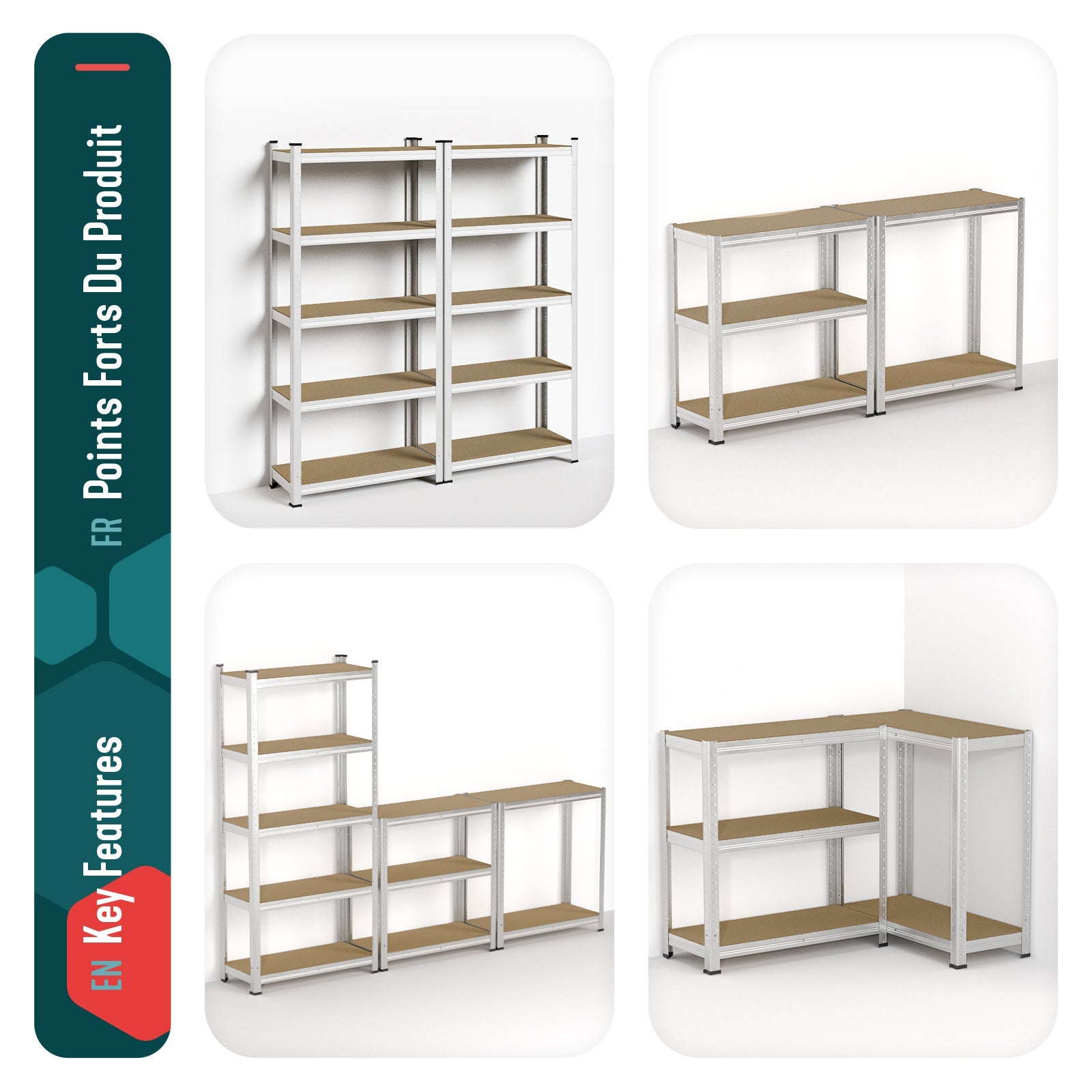 Lot de 2 étagères métalliques charge lourde 875kg - 70x30x150cm - 5 tablettes réglables - rayonnage robuste VOUNOT® - 6