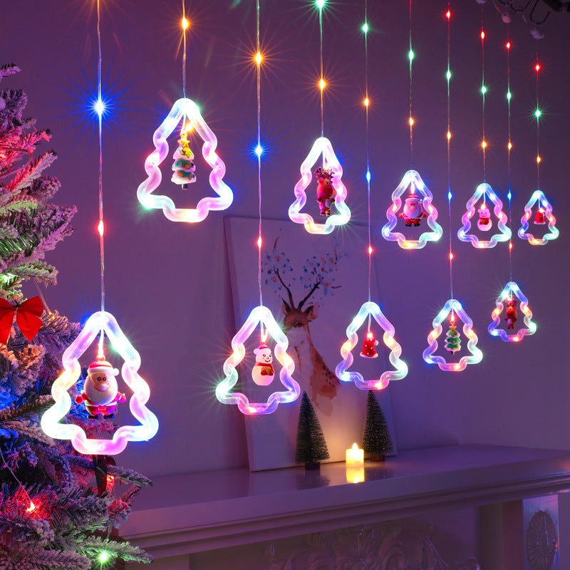 Luces navideñas para ventana de 3 m, luz decorativa navideña, cortina de luz con anillo en forma de árbol con colgantes y control remoto - 1