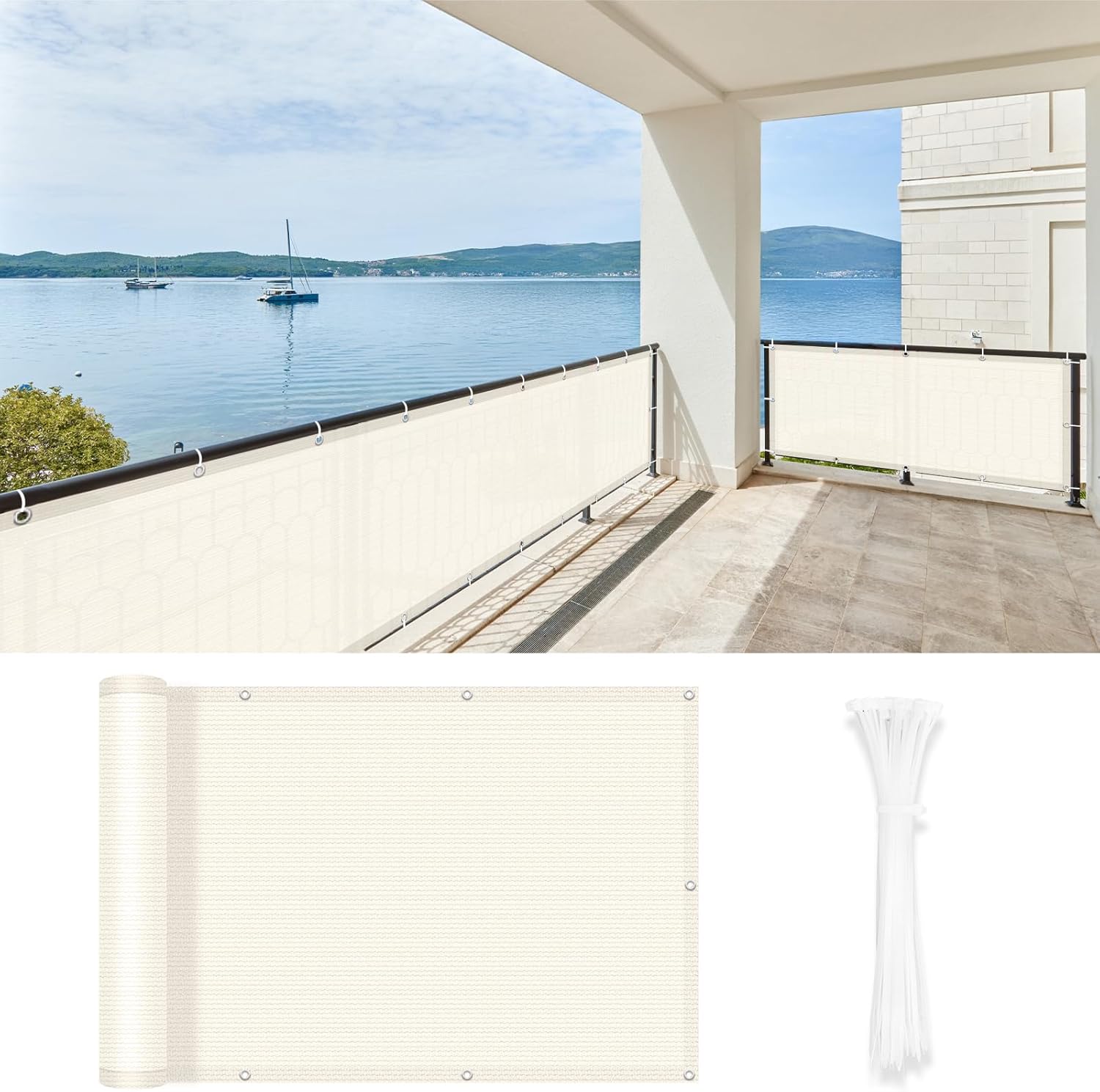 Windscreen4less Clôture De Confidentialité En Maille Pour Balcon De 7,6 X 3,7 M Pour Appartement, Terrasse, Cour, Porche, Balustrade, Noir