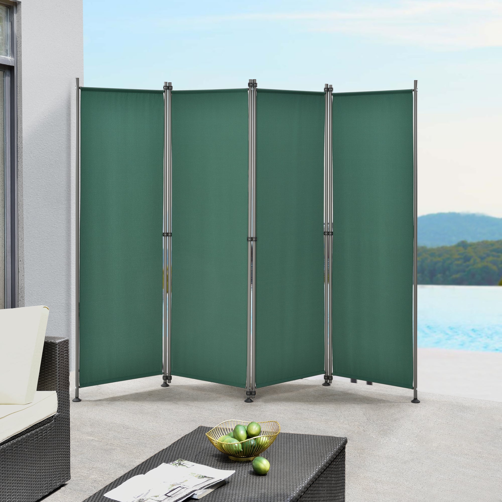 Paravento Pieghevole 4 Pezzi 225x165 Cm - Divisorio Per Ambienti Interni/Esterni, Verde