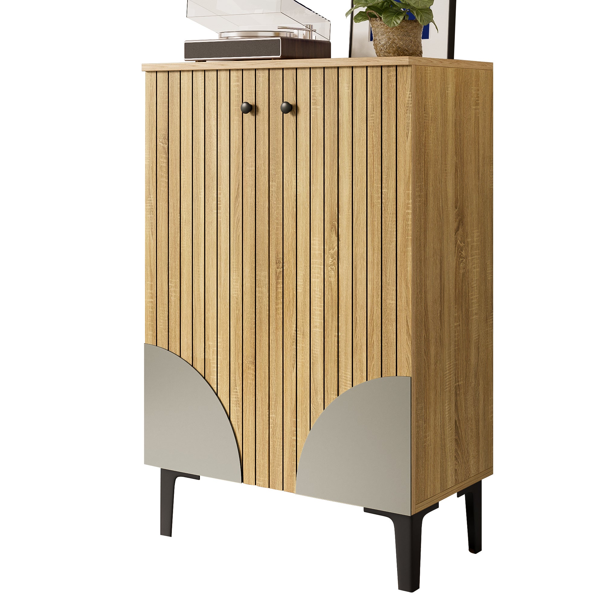 Meuble à chaussures 60x32x94 cm - 2 portes - avec 3 étagères - Pieds en métal - Naturel - 7